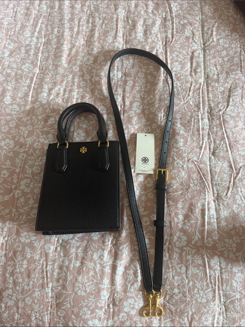 Tory Burch Black Mini Leather Crossbody Bag with Gold Hardware